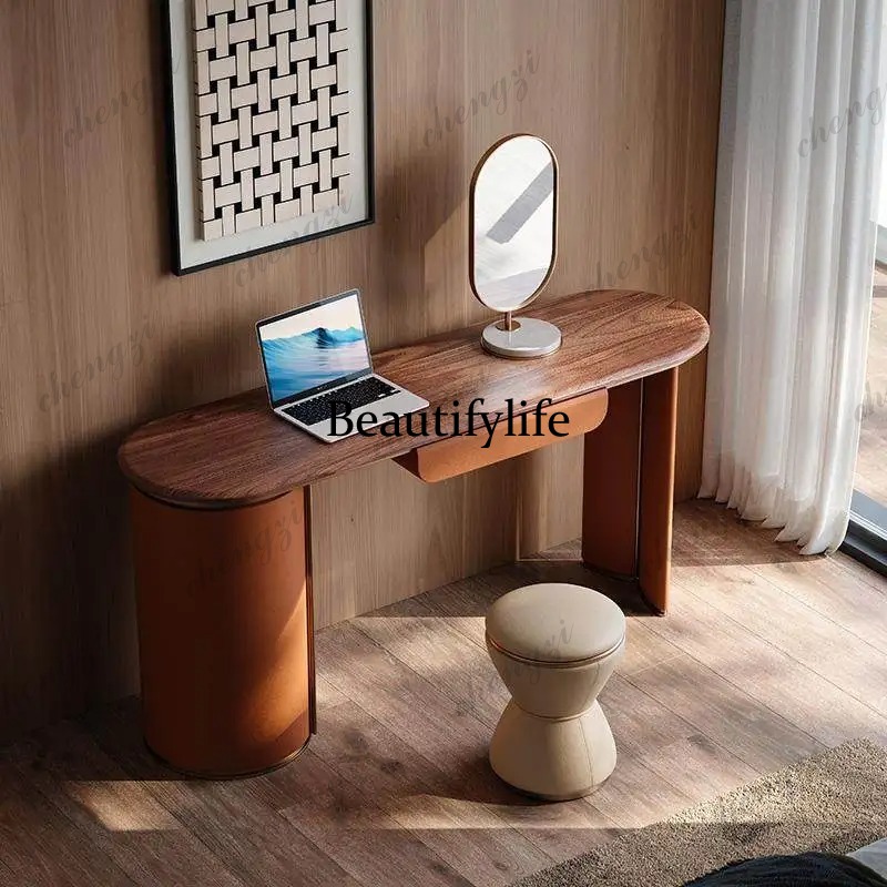 Dressing Table Vanity With Lighted Mirror - Brown Lighting Dressing Table Storage European
