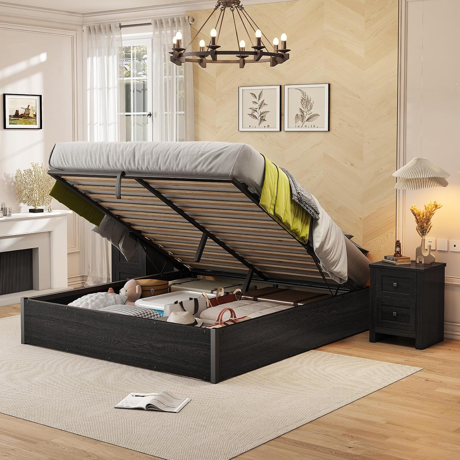 Gas Lift Storage Bed Hydraulic - Lift Up Storage Bed Frame, Dark
