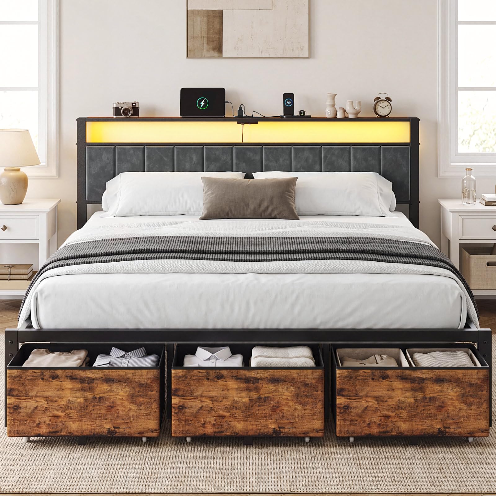 King Size Bed Frame With Storage Drawers - King Size Bed Frame with Storage