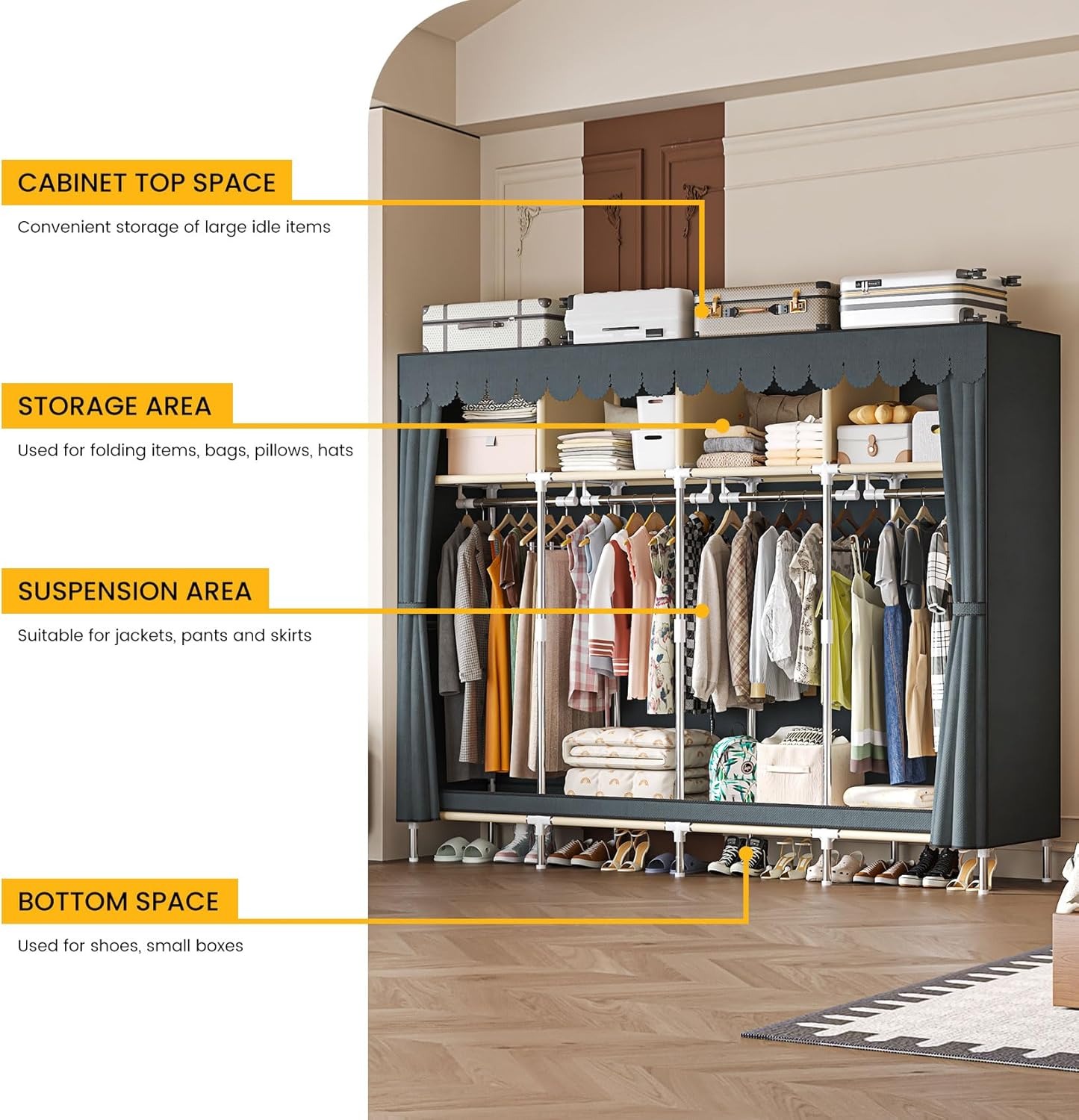 79 Inch Extra Wide Walk-in Sty - Wardrobe Closet Portable Fabric Cover recension och pris