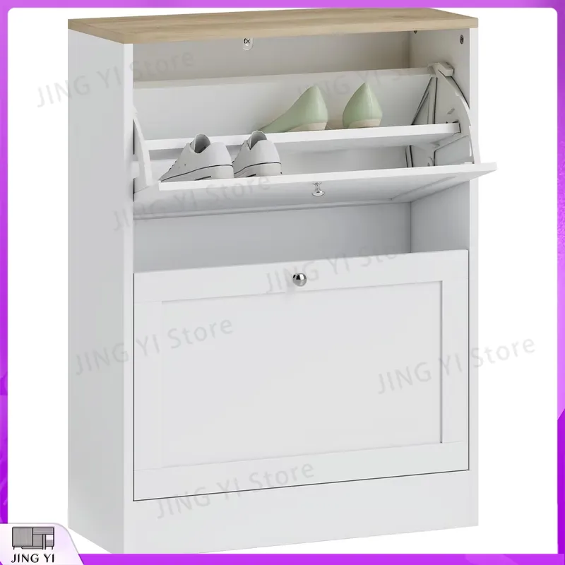 Narrow Shoe Cabinet with 2 Fli - Shoe Rack Cabinet Narrow Entryway recension och pris
