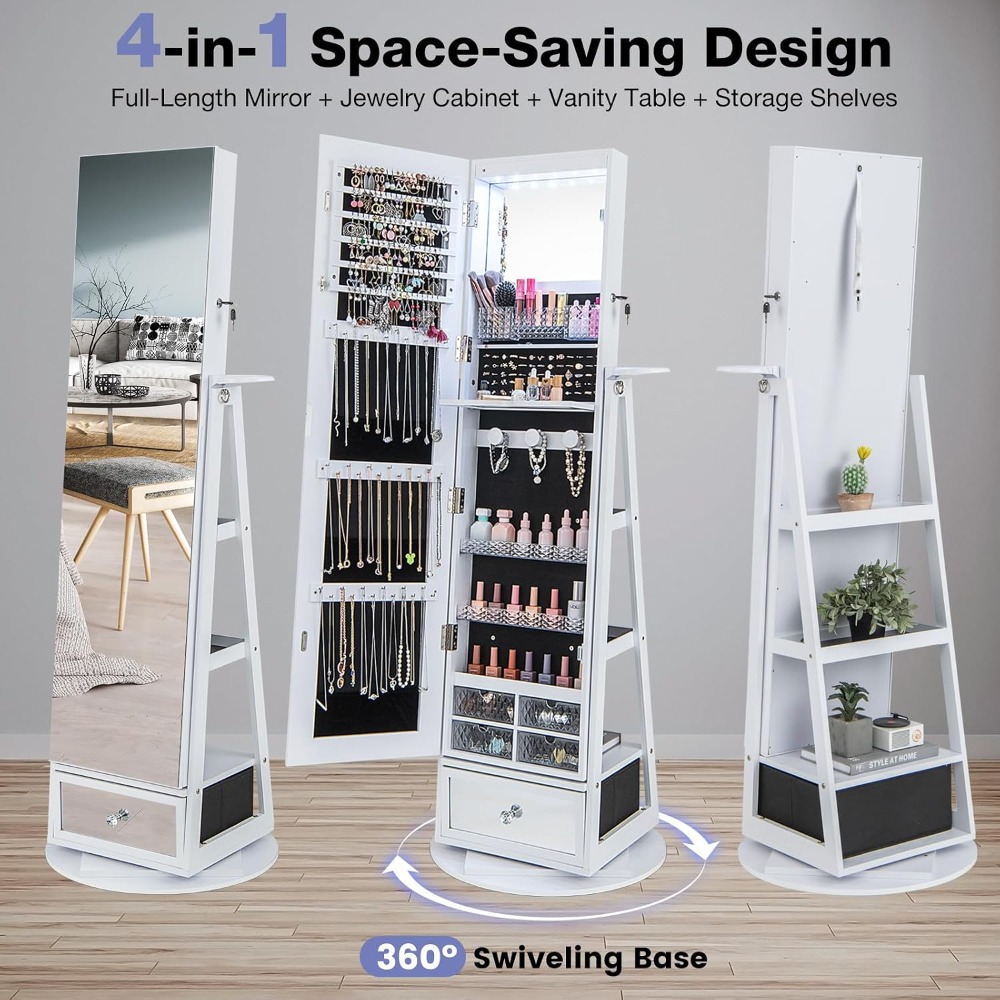 360° Swivel Jewelry Cabinet Ar - Full Length Mirror Jewelry Armoire recension och pris