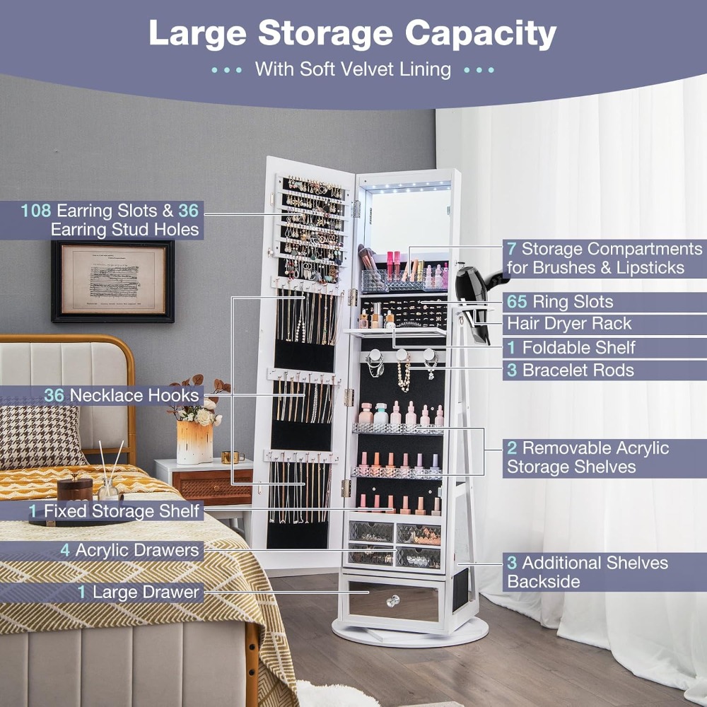 360° Swivel Jewelry Cabinet Ar - Full Length Mirror Jewelry Armoire recension och pris