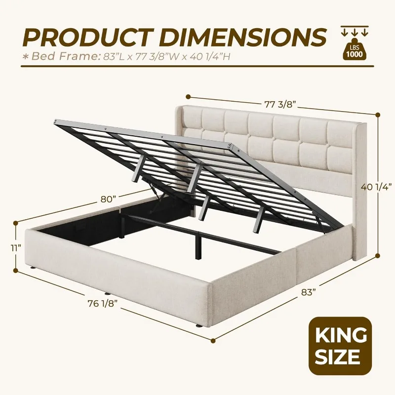 HISOFT King Size Lift Up Stora - Gas Lift Storage Bed Hydraulic recension och pris