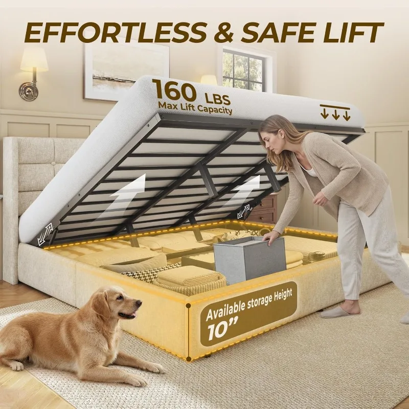 HISOFT King Size Lift Up Stora - Gas Lift Storage Bed Hydraulic recension och pris