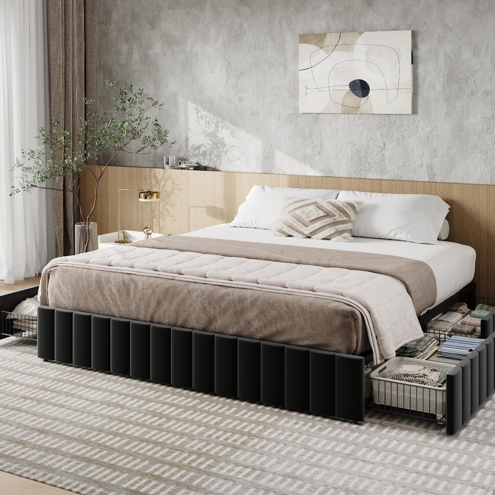 King Size Platform Bed Frame w - King Size Bed Frame With Storage Drawers recension och pris