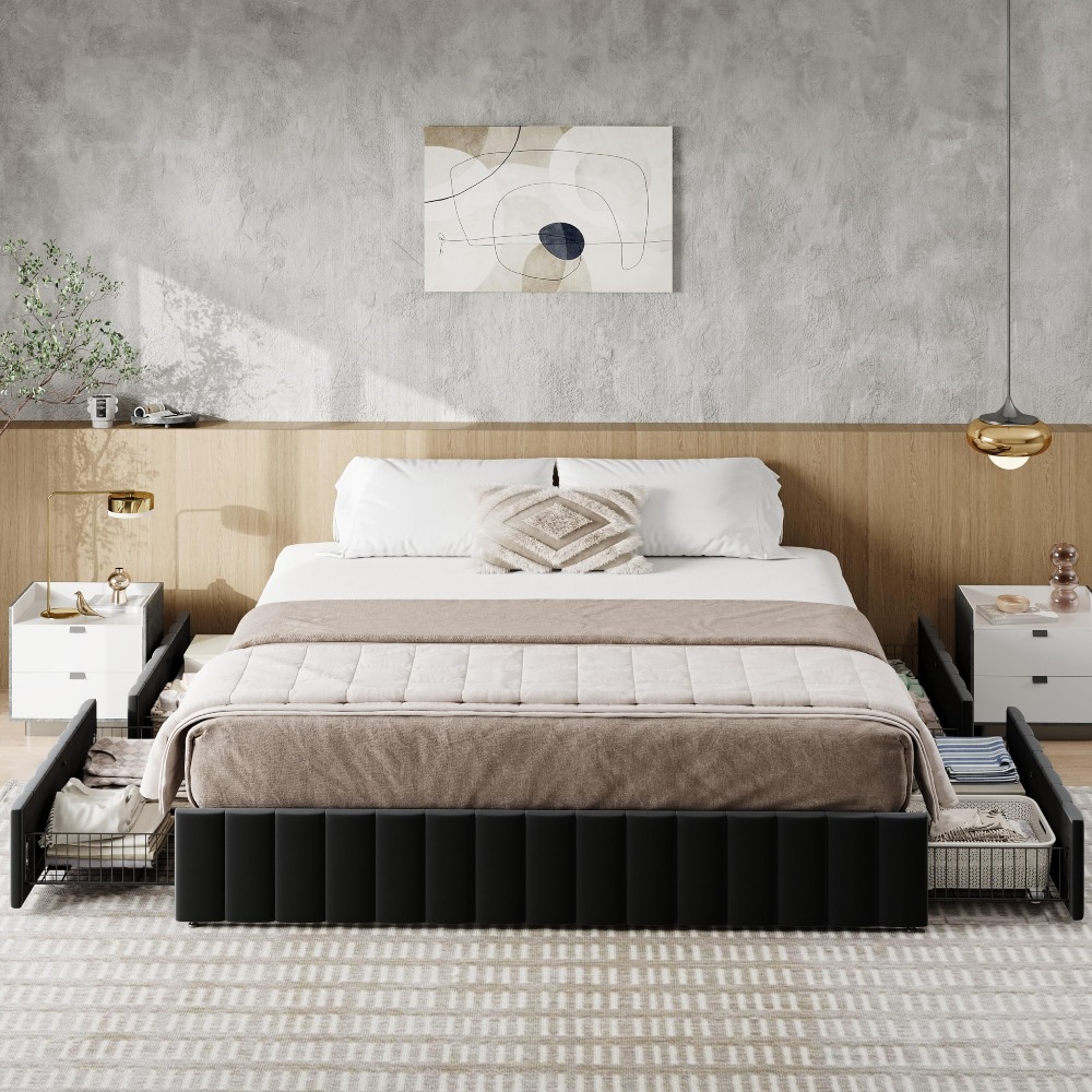 King Size Platform Bed Frame w - King Size Bed Frame With Storage Drawers recension och pris