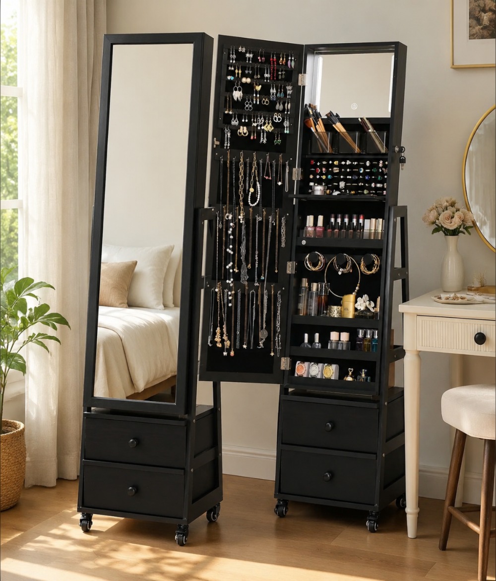 Lockable Standing Jewelry Armo - Full Length Mirror Jewelry Armoire recension och pris