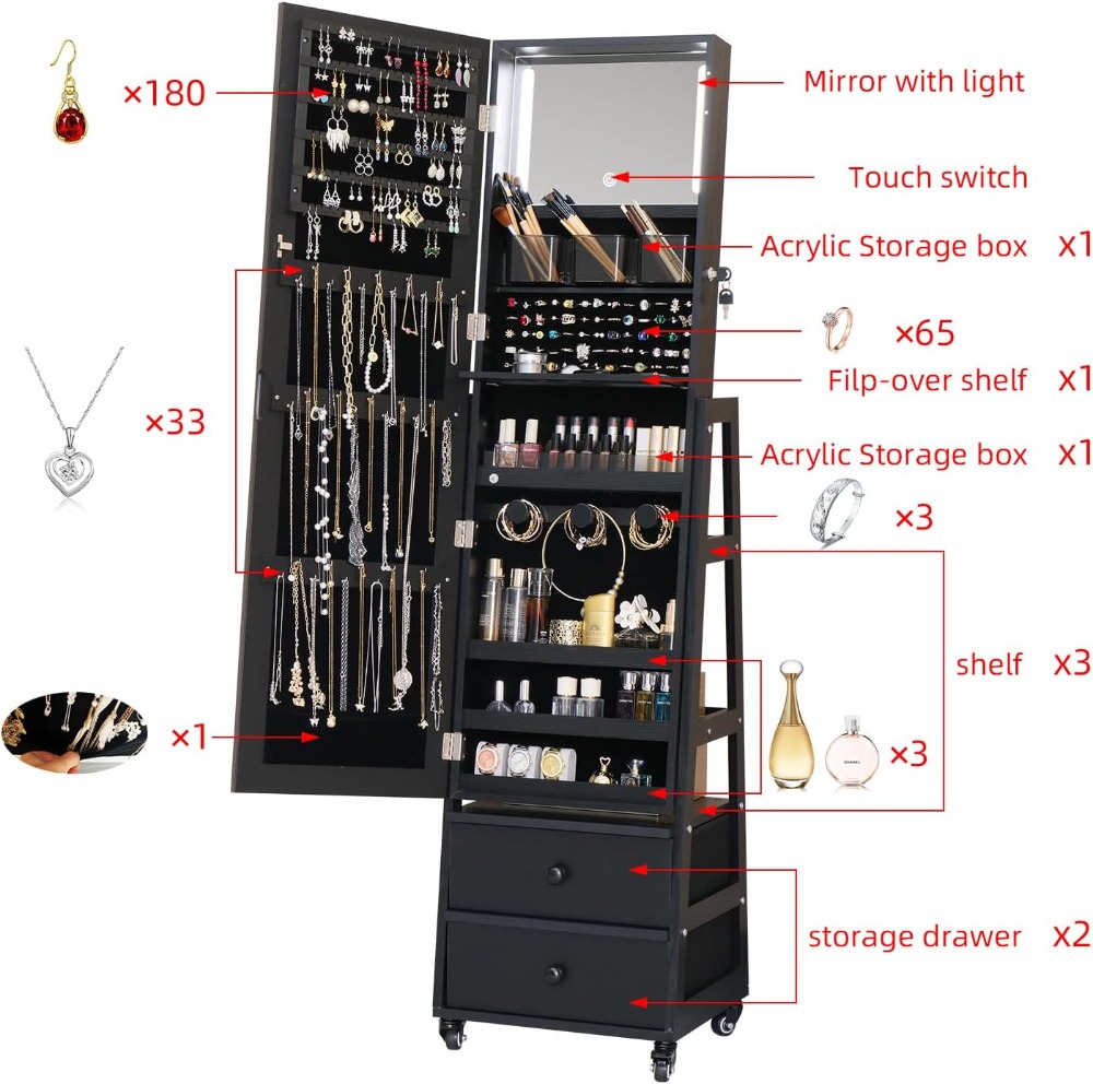 Lockable Standing Jewelry Armo - Full Length Mirror Jewelry Armoire recension och pris