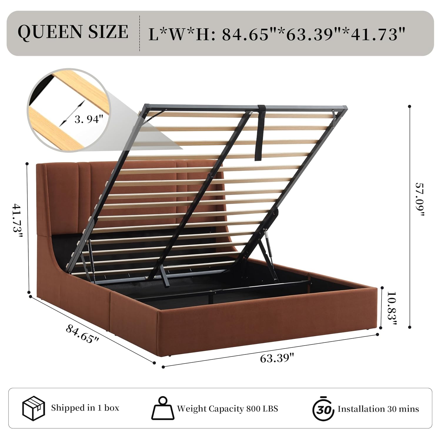Queen Lift Up Storage Bed Fram - Gas Lift Storage Bed Hydraulic recension och pris