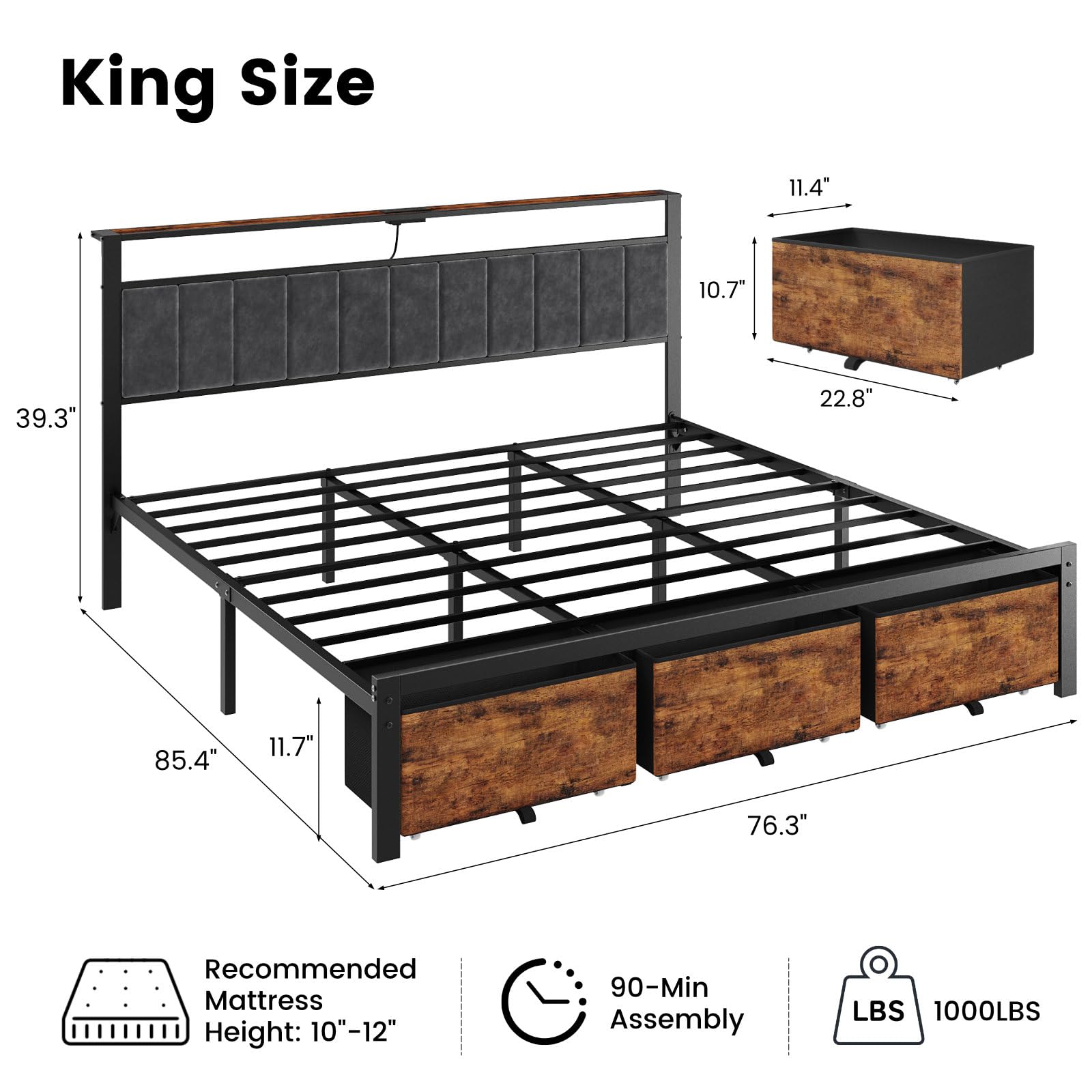 King Size Bed Frame with Stora - King Size Bed Frame With Storage Drawers recension och pris