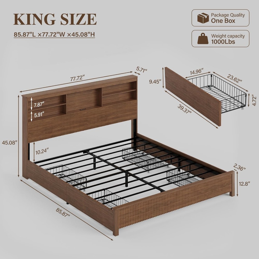 King Size Bed Frame with 4 Sto - King Size Bed Frame With Storage Drawers recension och pris