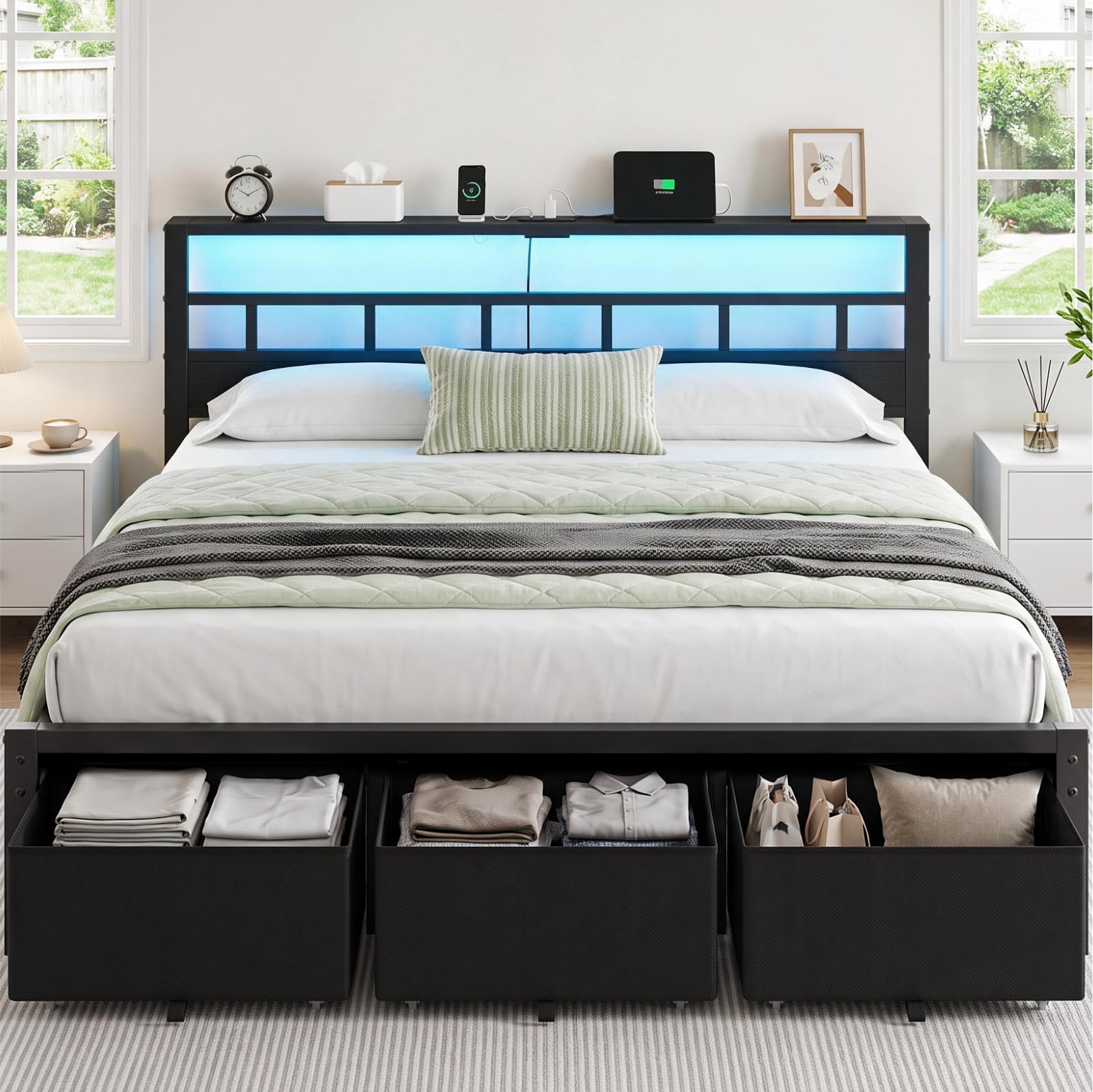 King Size Bed Frame with 3 Sto - King Size Bed Frame With Storage Drawers recension och pris