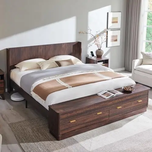 Fluted King Size Bed Frame wit - King Size Bed Frame With Storage Drawers recension och pris