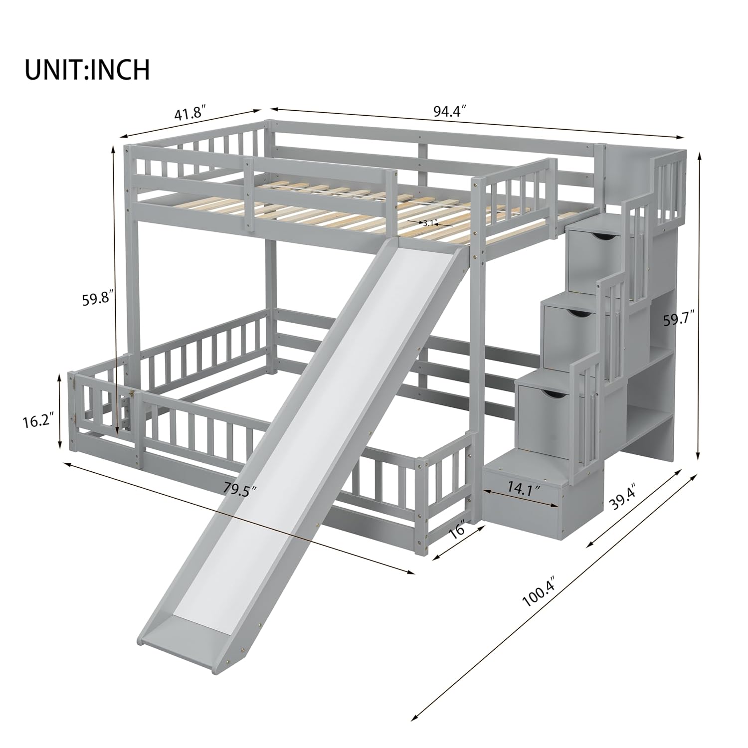 Twin Over Full Bunk Bed with S - Bunk Bed With Stairs And Slide recension och pris
